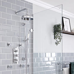 Elizabeth - Kit de douche rétro - Mitigeur thermostatique à triple fonctions avec inverseur&44 Pommeau de douche pluie rond de 20 cm&44 Kit douchette