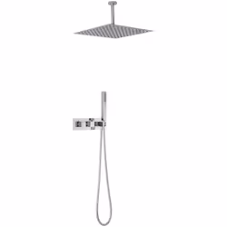 Cet ensemble réunit un beau mitigeur mural thermostatique à encastrer, avec sa douchette ultrapratique et un élégant pommeau  ...