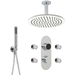 Kit de Douche Thermostatique Digital 3 Fonctions avec Pommeau Plafond Rond - 4 Buses Massages - Hudson Reed