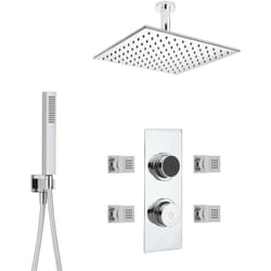 Kit de Douche Thermostatique Digital 3 Fonctions avec Pommeau Plafond Carré - 4 Buses Massages - Hudson Reed