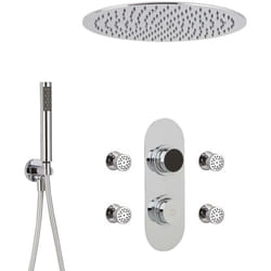 Hudson Reed - Kit de Douche Thermostatique Digital 3 Fonctions avec Pommeau Encastré Rond - 4 Buses Massages