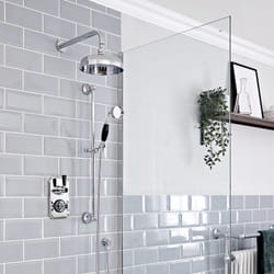 Elizabeth - Kit de douche rétro - Mitigeur thermostatique à double fonctions avec inverseur&44 Pommeau pluie rond de 20 cm et Kit douchette sur rampe