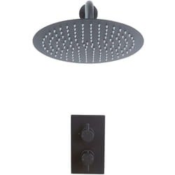 Kit de Douche - Mitigeur Thermostatique Encastrable et Pommeau de Douche Ø30cm Noir - Nox