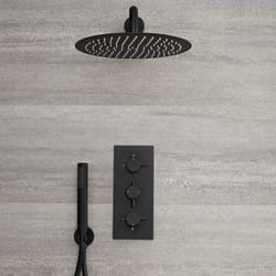 Kit de Douche - Mitigeur Thermostatique Encastrable 2 Fonctions&44 Pommeau de Douche Rond Ø30cm et Douchette - Noir - Nox - Hudson Reed