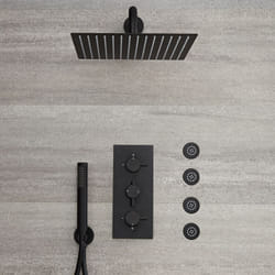 Kit de Douche - Mitigeur Thermostatique Encastrable&44 Pommeau de Douche Carré 30 x 30cm&44 Douchette et Buses Hydromassantes - Noir - Nox