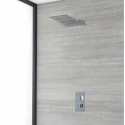 Kubix - Mitigeur de Douche Thermostatique Moderne avec Inverseur à Double Fonctions avec Pommeau Mural Pluie et Cascade 20 cm x 50 cm - Chromé