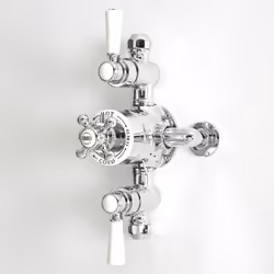 Accentué par une finition chromée résistante avec des détails en céramique blanche, le mitigeur de douche thermostatique expo ...
