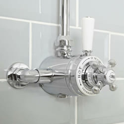 Hudson Reed Elizabeth - Kit de Douche Rétro - Mitigeur Thermostatique Chromé et Blanc