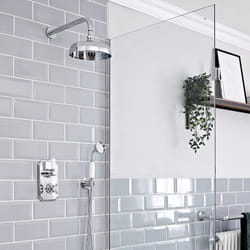 Elizabeth - Kit de douche rétro - Mitigeur thermostatique à 2 sorties avec inverseur&44 Douchette&44 Pommeau pluie rond de 20 cm - Chromé et Blanc