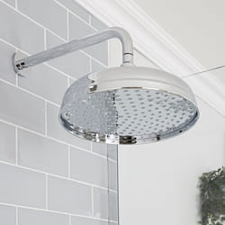 Hudson Reed - Elizabeth - Pommeau de douche pluie rond fixe rétro 30 cm avec bras mural - Chromé