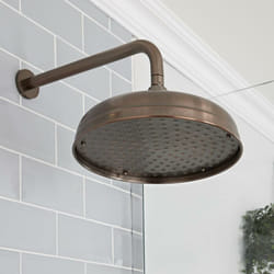 Hudson Reed Elizabeth - Pommeau de douche pluie rond fixe rétro 30 cm avec bras mural - Bronze huilé