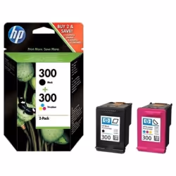 HP 300 pack de 2 cartouches d'encre noir/trois couleurs authentiques, Rendement standard, Noir, Cyan, Magenta, Jaune, Encre à ...