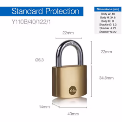 Cadenas YALE laiton - S'entrouvrant 40 mm - 3 clés - 24250000