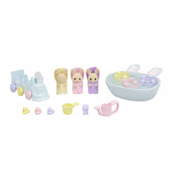 Sylvanian Families Les triplés Lapin Crème et accessoires de bain