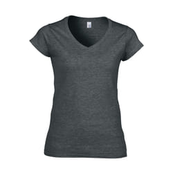 Gildan - T-shirt à manches courtes et col en V - Femme (Gris sombre chiné)