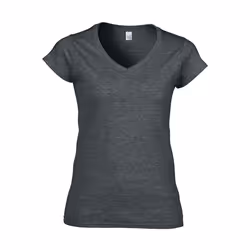 Gildan - T-shirt à manches courtes et col en V - Femme (Gris sombre chiné)