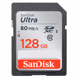 SanDisk Ultra, 128 Go, SDXC, Classe 10, UHS-I, 80 Mo/s, Résistant à un aimant, Résistant aux chocs, Résistant à une températu ...