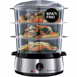 Cuiseur Vapeur - Russell Hobbs - 800 W - Argenté - 3 paniers vapeurs - Minuteur 60 min