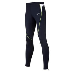 Collant Running Femme - Mizuno JPN - Tissu gratté kéger - 1/2 ZIP - Imprimés fluorescents - Bleu marine