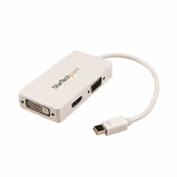 StarTech.com Adaptateur de voyage Mini DisplayPort vers VGA / DVI / HDMI - Convertisseur vidéo 3-en-1 - Blanc, 0,15 m, Mini D ...