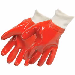 Gants tricot à revêtement PVC rouge, manchettes élastiques. Conforme à la norme EN388. Conception intermédiaire.