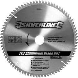 Lame de scie circulaire carbure tct aluminium 250X30MM 80T Silverline 456915