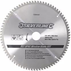 Silverline - Lame TCT pour profilés PVC, 80 dents Accessoires pour outils électroportatifs 250 x 30 mm, bagues de 16, 20 et 2 ...