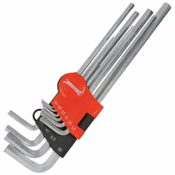 En acier chrome-vanadium trempé. Tailles 1/16, 1/20, 5/64, 1/8, 5/32, 3/16, 7/32, 1/4, 5/16 et 3/8. Clip de rangement.