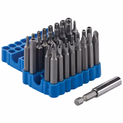 Coffret de 33 pièces d'embouts chrome-vanadium compatibles avec la plupart des fixations inviolables. Porte-embout et boîtier ...