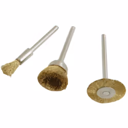 Brosses de 22, 16 et 5 mm sur tiges de 3 mm de diamètre. Vitesse maxi. de 28.000 tr/min.