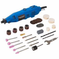 Fourni avec de nombreux accessoires pour couper, meuler, polir, façonner, etc. Variateur de vitesse et verrouillage de l'arbr ...