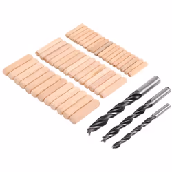 L'ensemble comprend 3 mèches à bois en acier au carbone de 6, 8 et 10 mm et 44 chevilles assorties : 18 chevilles de 30 x 6 m ...