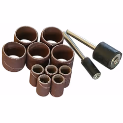 5 tambours de 12,7 x 12,7 mm, 5 tambours de 6,35 x 12,7 mm et 2 tambours sur tige. Vitesse maxi. de 28.000 tr/min.