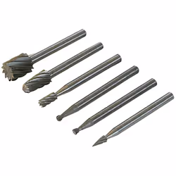4 mini-fraises en acier rapide de 2, 3, 5 et 7 mm ainsi que 1 fraise pointue, sur tige de 3,1 mm de diamètre. Vitesse maxi. d ...