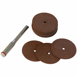 17 disques à base de résine de 22 mm. 1 tige de 3,1 mm de diamètre. Vitesse maxi. de 28.000 tr/min.