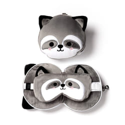 Coussin de voyage raton Laveur resteazz peluché 2-en-1 avec Masque Yeux Puckator