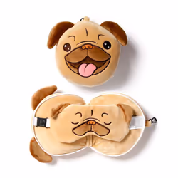 Coussin de voyage chien carlin resteazz peluché 2-en-1 avec Masque Yeux Puckator