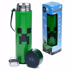 Gourde Isolée - Puckator - Minecraft Creeper - Acier Inoxydable - 450ml - Thermomètre Digital
