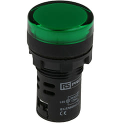 Rs Pro - Voyant lumineux led Vert 24V c.a. / v c.c., ø découpe 22mm, Montage panneau, IP65 ( Prix pour 1 )