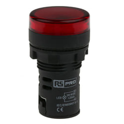 Rs Pro - Voyant lumineux led Rouge 24V c.a. / v c.c., ø découpe 22mm, Montage panneau, IP65 ( Prix pour 1 )