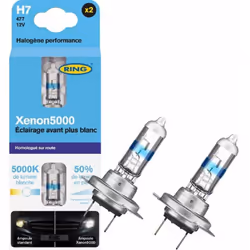 2 Ampoules H7 55w Ring Effet Xenon 5000k 12v Lumière blanche éclatante et faisceau haute puissance pour 50% de lumière en plu ...