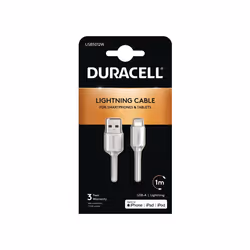 Duracell USB5012W, 1 m, USB A, Lightning, Blanc, Droit, Droit