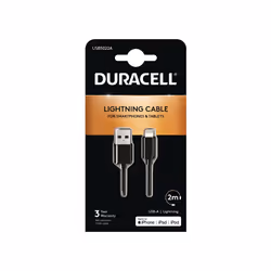 Duracell USB5022A, 2 m, USB A, Lightning, Noir, Droit, Droit
