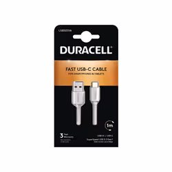 Duracell USB5031W, 1 m, USB A, USB C, 3.2 Gen 1 (3.1 Gen 1), 5000 Mbit/s, Blanc