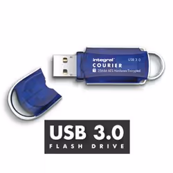 Integral 16GB Courier FIPS 197 Encrypted USB 3.0, 16 Go, USB Type-A, 3.2 Gen 1 (3.1 Gen 1), 140 Mo/s, Casquette, Bleu, Argent