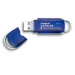 Integral 32GB Courier FIPS 197 Encrypted USB 3.0, 32 Go, USB Type-A, 3.2 Gen 1 (3.1 Gen 1), 140 Mo/s, Casquette, Bleu, Argent