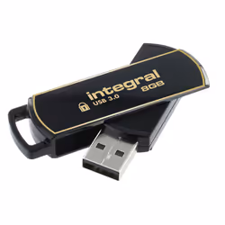 Integral 8GB Secure 360 Encrypted USB 3.0, 8 Go, USB Type-A, 3.2 Gen 1 (3.1 Gen 1), Pivotant, 5 g, Noir, Or