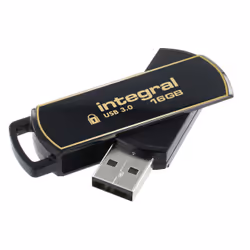 Integral 16GB Secure 360 Encrypted USB 3.0, 16 Go, USB Type-A, 3.2 Gen 1 (3.1 Gen 1), Pivotant, 5 g, Noir, Or