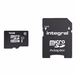 Integral 16GB SMARTPHONE AND TABLET MICROSDHC/XC CLASS 10 UHS-I U1, 16 Go, MicroSD, UHS-I, 90 Mo/s, Class 1 (U1), Noir