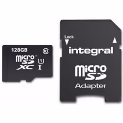 Integral micro SDXC 128GB Class 10, 128 Go, MicroSDXC, Classe 10, UHS-I, 90 Mo/s, Noir, Blanc